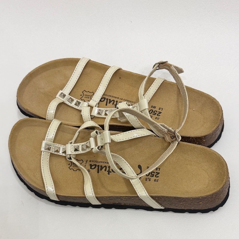 Birkenstock Cream Strappy Studded Footbed Sandals